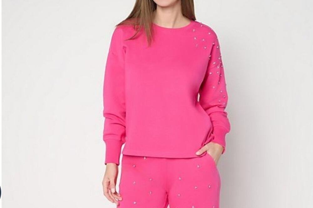Mally Roncal Size XX Small Magenta French Terry Jeweled Sweatshirt A716977 NWOT